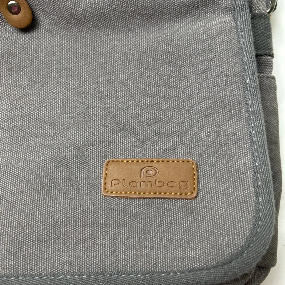 Plambag Mens Gray Canvas Multi Pocket Messenger Crossbody Bag Medium Gray